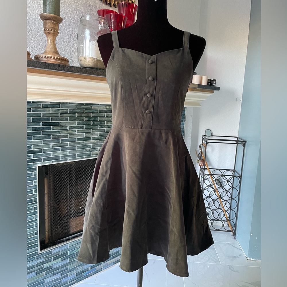 Mixxmix Sleeveless Button Accent Flared Dress Charcoal Gray